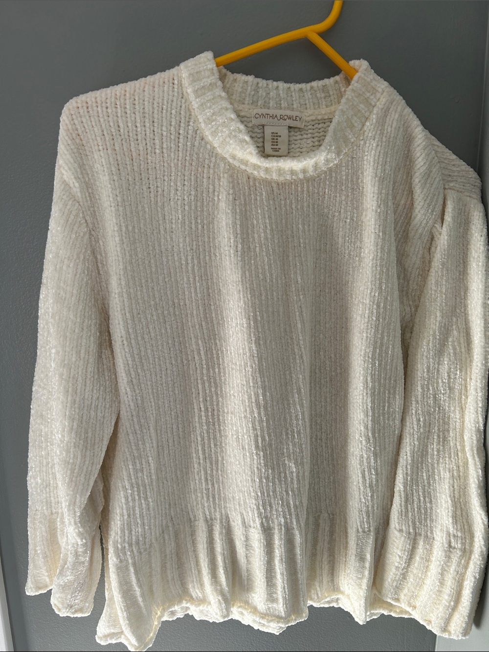Cynthia Rowley Ivory Textured Ribbed Crewneck Sweater